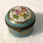 Vintage French Gilt Flowers/ Roses Porcelain Box - Hand Painted - Original Label