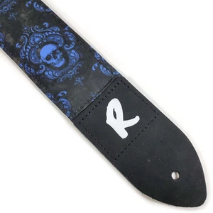 Correa de Guitarra Calaveras Decorativas - Correa de Guitarra Negra y Azul - Calaveras y Damasco - Imagen 1 de 9