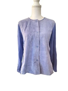 Jones New York Blazer Jacket Size XL Blue Suede Front Panel & Stretch Rayon Knit - Picture 1 of 4