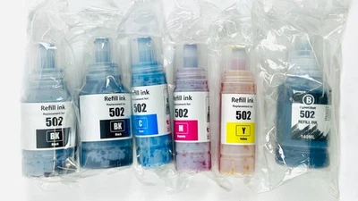 Botellas de tinta de recarga Epson 502 negro cian magenta amarillo 70 ml 127 ml 140 ml paquete de 6 Foto 1 de 2