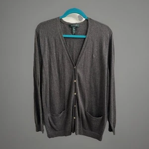 Ralph Lauren Sport Women's Sweater XL Solid Gray Cardigan Gray Pony Preppy - Picture 1 of 4