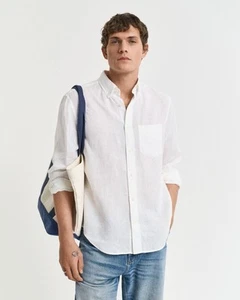 Gant Men’s Linen Regular Fit Shirt Long Sleeve White Size Large RRP£120 (B8) - Picture 1 of 10