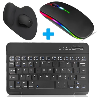 Tastiera + Mouse + Tappetino Bluetooth 5 Wireless Tablet iPad Android Windows PC - Immagine 1 di 4