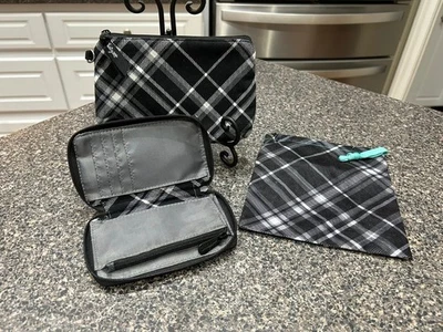 Thirty-One Plaid Wallet, Mini Zipper Pouch & Lint Bag, Black and White Plaid - Image 1 of 4