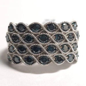 Diamond Treasures Blue Diamond 2.00ctw 14k White Gold Wide Band Ring Size 10 - Picture 1 of 13