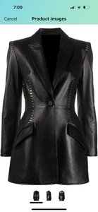 Jufah Nieten Damen 2XL Blazer Jacke Einknopf Lammleder schwarz lang - Bild 1 von 11