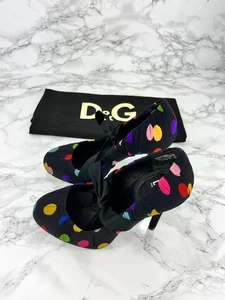 Dolce & Gabbana Fabric Round Toe Pumps UK 2 Multicolor Slip On/Bow back Heels - Picture 1 of 15