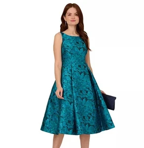 Adrianna Papell Teal Floral Tapestry Fit & Flare Midi Dress NWT Size 0 NWT $160 - Picture 1 of 9