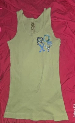 Vintage Roxy Women Ribbed Slim Green Sleeveless Tank Top Racerback Logo Hearts S - Image 1 of 4