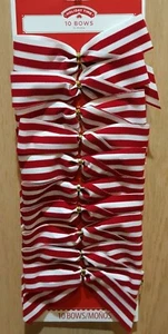 Holiday Time 10-pc White w/Red Velvet Stripe Small Christmas/Wedding Ribbon Bows - Picture 1 of 1