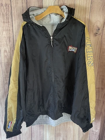 Vintage Philadelphia 76ers Jacket Mens XXL 2XL Puma Reversible NBA Black Gold Cover