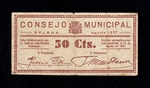 F.C. SELGUA (HUESCA) , 50 CENTIMOS 1937 , B/C+ . - Imagen 1 de 2