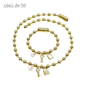 UNO de 50 Women Stainless Steel Bead Lock Pendant Bracelet Necklace Jewelry Set