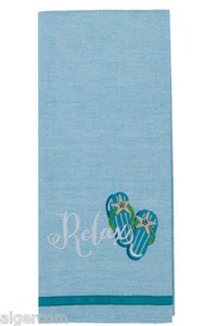 FLIP FLOPS - Kay Dee Coastal Relax Embroidered Cotton Tea Towel 18x28 NEW - Picture 1 of 1