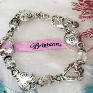 Brighton Heartland Open Heart Crystal Etched Link Bracelet Silver Plate - Picture 1 of 6