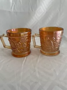 2 Carnival Marigold Robin Songbird Mugs by Imperial Glass Co. VTG 1960's - Picture 1 of 7