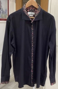 Claudio Luci Courture Smart Men’s Pure Cotton Black With Floral Detail Shirt 3XL - Picture 1 of 5
