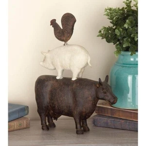 3 in. x 14 in. Brown Polystone Stacked Farm Animals Sculpture - Picture 1 of 7
