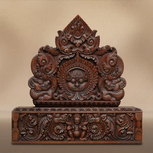 Buddha Hindu Lion Face Kirtimukha Wood Carving Art from Nepal - Picture 1 of 5