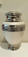 CREMATION URN ADULT -  WHITE ENAMEL WITH NICKEL