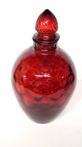 Vintage rubinrote Flasche & Deckel Wheaton Ware Glas umgekehrter Daumenabdruck - Bild 1 von 15
