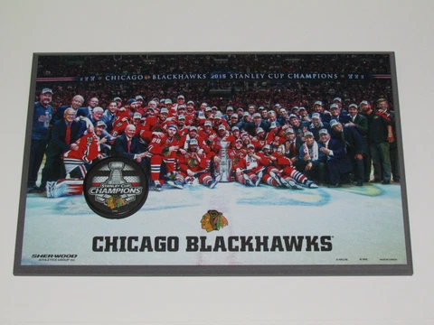 2015 CHICAGO BLACKHAWKS Stanley Cup Champions Puck &Team Photo WOOD PLAQUE 11x17 Cover