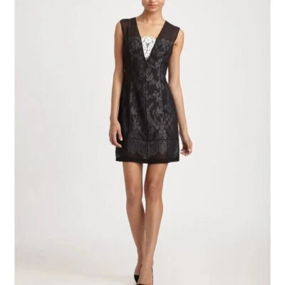 Robert Rodriguez Black Silk White lace Cocktail Mini Designer Dress Size 4 - Image 1 of 4