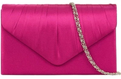 PURPLE POSSUM® Pink Clutch Bag Ladies Cerise Satin Evening Bag Fuchsia Shoulder Bag Hot Pink