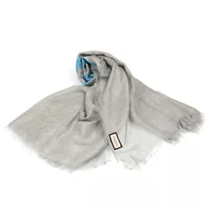 GUCCI Scarf Stole Women Men Rayon Silk 630504 4GB14 1268 Gray x Blue - Picture 1 of 6