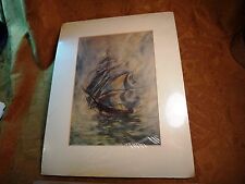 Allen Hawks Clipper Ship Watercolor Signed 11x14 Total Size *Free S&H USA*