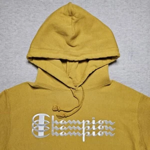 Champion Sudadera con Capucha Para Hombre MEDIANA Amarilla Mostaza Tejido Inverso Sudadera Pullover - Imagen 1 de 10