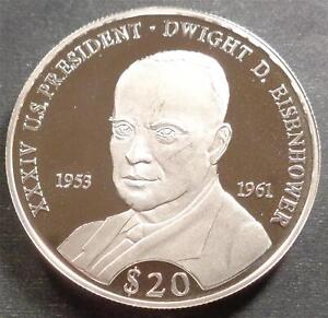 Liberia - Eisenhower Commemorative, Silver PROOF 20 Dollars, 2000
