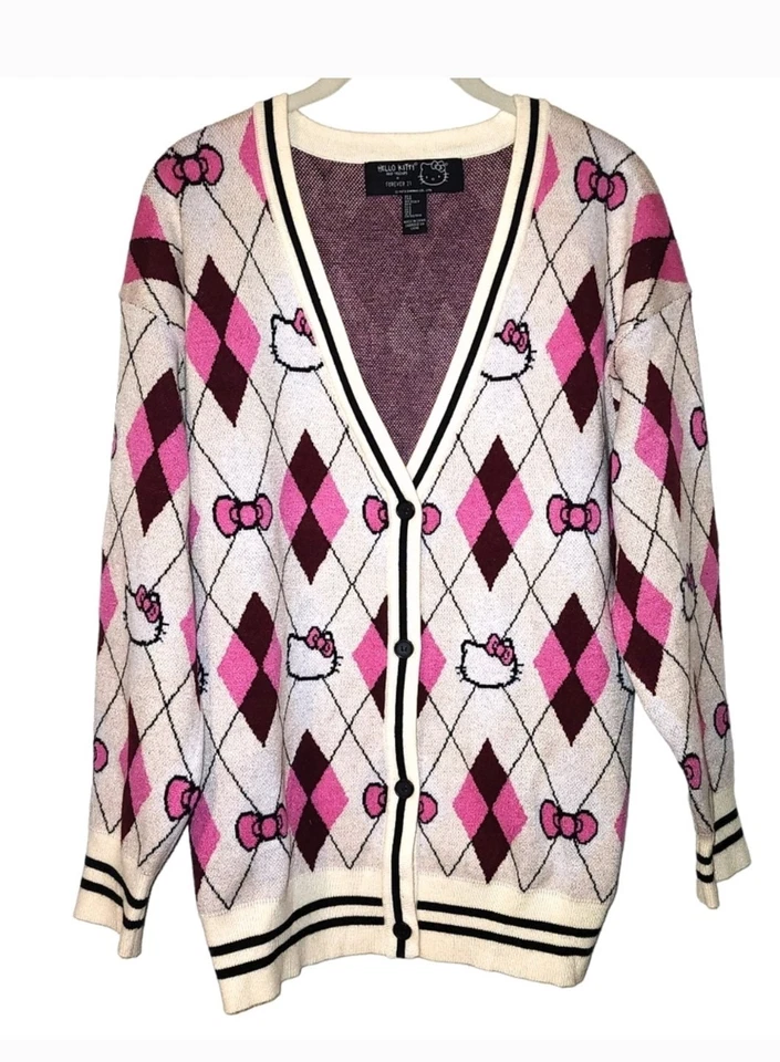 Cardigã feminino Hello Kitty Argyle tamanho pequeno - Imagem 1 de 4