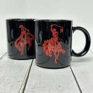 Vintage Marlboro Coffee Cups Mugs Cowboy Rodeo Set of 2 Black Red 10 Oz - Picture 1 of 7