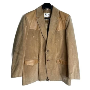 Vintage Scully Suede Western button up Jacket blazer Tan Size 46 XL rodeo - Picture 1 of 13