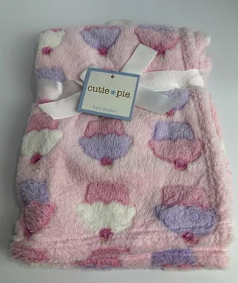 RARO DIFÍCIL DE ENCONTRAR NUEVO CON ETIQUETAS Cutie Pie Cupcake Rosa Púrpura Blanco Felpa Polar Bebé Niña Manta Foto 1 de 4