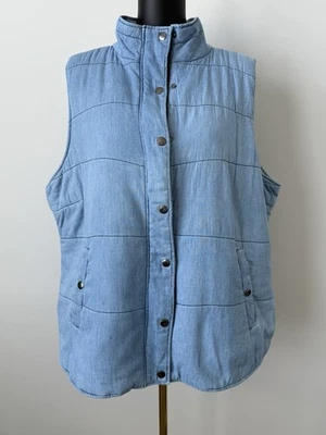 Colete Chambray Acolchoado True Craft Feminino 2X Azul Claro Zíper Completo Novo sem etiquetas Plus - Imagem 1 de 4