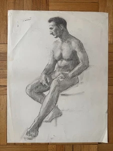Vintage 1940's Realist Male Portrait Pencil Drawing Gay Int George Malick OOAK - Picture 1 of 12