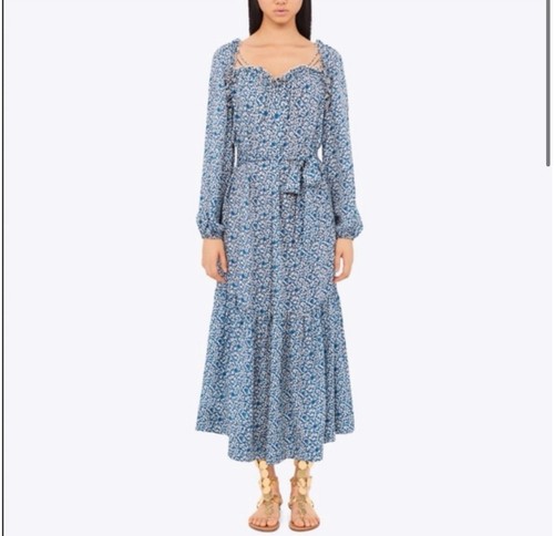 MAXI ABITO TORY BURCH GEORGETTE BLU RICORDO TAGLIA 6 NUOVO CON ETICHETTE