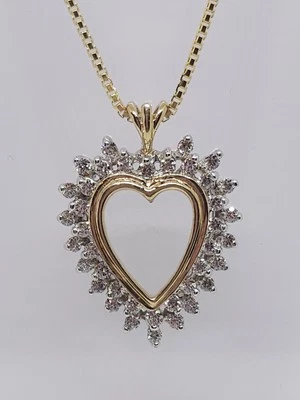 Colgante corazón diamante natural oro amarillo 14k 1ctw 1,24 pulgadas 11,9 gramos Foto 1 de 4