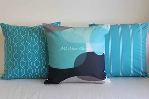 Art Aqua Blue Black Home Decor Cotton CUSHION COVER Throw PILLOW CASE 18" - Foto 1 di 5