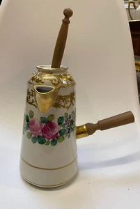 CHOCOLATIERE EN PORCELAINE DE PARIS ? DECOR FLORAL AVEC DORURE MOUSSEUR EN BUIS - Imagen 1 de 14
