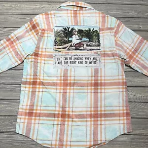 Angry Minnow Flannel Shirt Men's Sz Large Orange Plaid Button Up Alligator - Picture 1 of 7