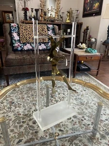 Vintage Modern Sculpture Brass Dancer Gymnasts on Acrylic Bar by Carol Marks - Picture 1 of 9