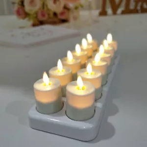 Luminara Rechargeable Base Flameless Tea Light Flickering Set of 12 with Remote - Picture 1 of 4