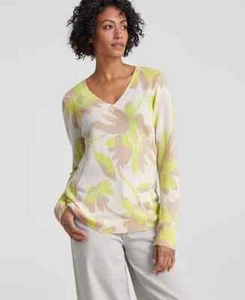New w/Tags CHARTER CLUB Size Large 100% Cashmere V-Neck Floral Burst - Picture 1 of 2