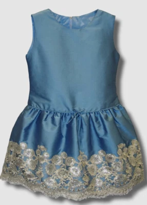 $219 Isabel Garreton Kids Girls Blue Taffeta Sequin-Hem Sleeveless Dress Size 7 - Изображение 1 из 3