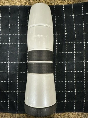 星巴克咖啡 2004 不锈钢 16 盎司保温珍珠色带黑色橡胶手柄 — 第 1/4 张图片