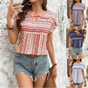 UK Women Summer Short Sleeve T-shirt V neck Blouse Tops Pullover Casual Tee Size - Picture 1 of 12