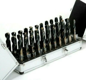 33 pcs Large Size Drill Bit Set Industrial Steel Black and Gold Silver & Deming - Picture 1 of 3